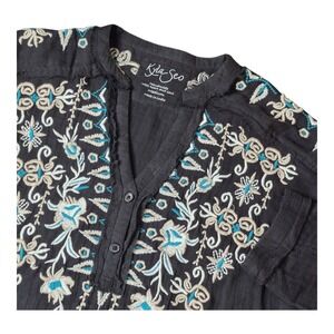 Kyla Seo Embroidered Cotton Tunic Top Black Boho Anthropologie Women's M‎